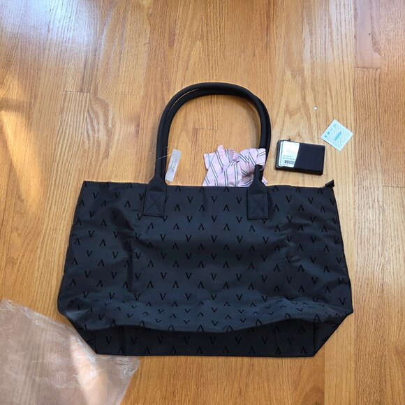 New NWT Victoria's Secret Black VS Tote Zip & Pink Scarf - Picture 5 of 8